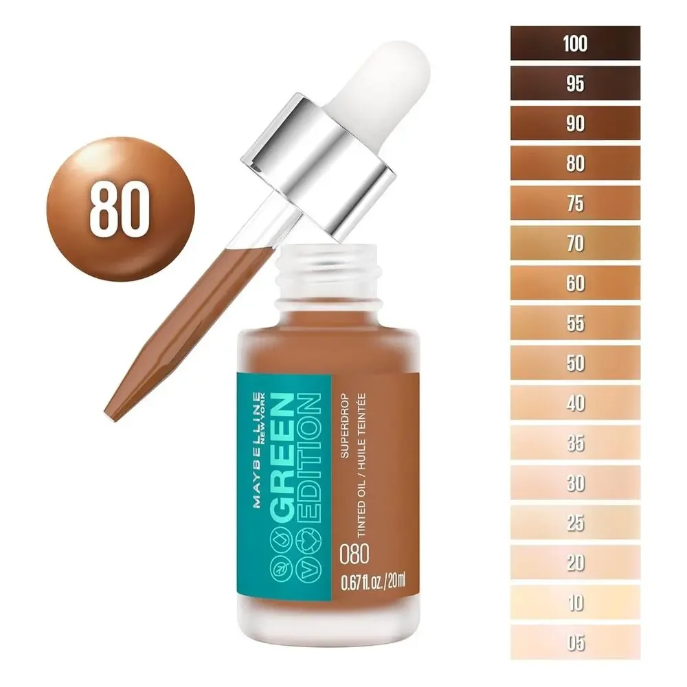 MAYBELLINE Green Edition #80 Super Drop Tinted Oil Makeup Foundation Bundle of 4